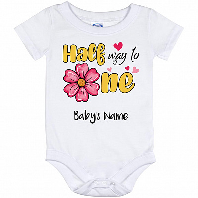 Personalized Half Way onesie, White, Baby Onesie - 12 Month