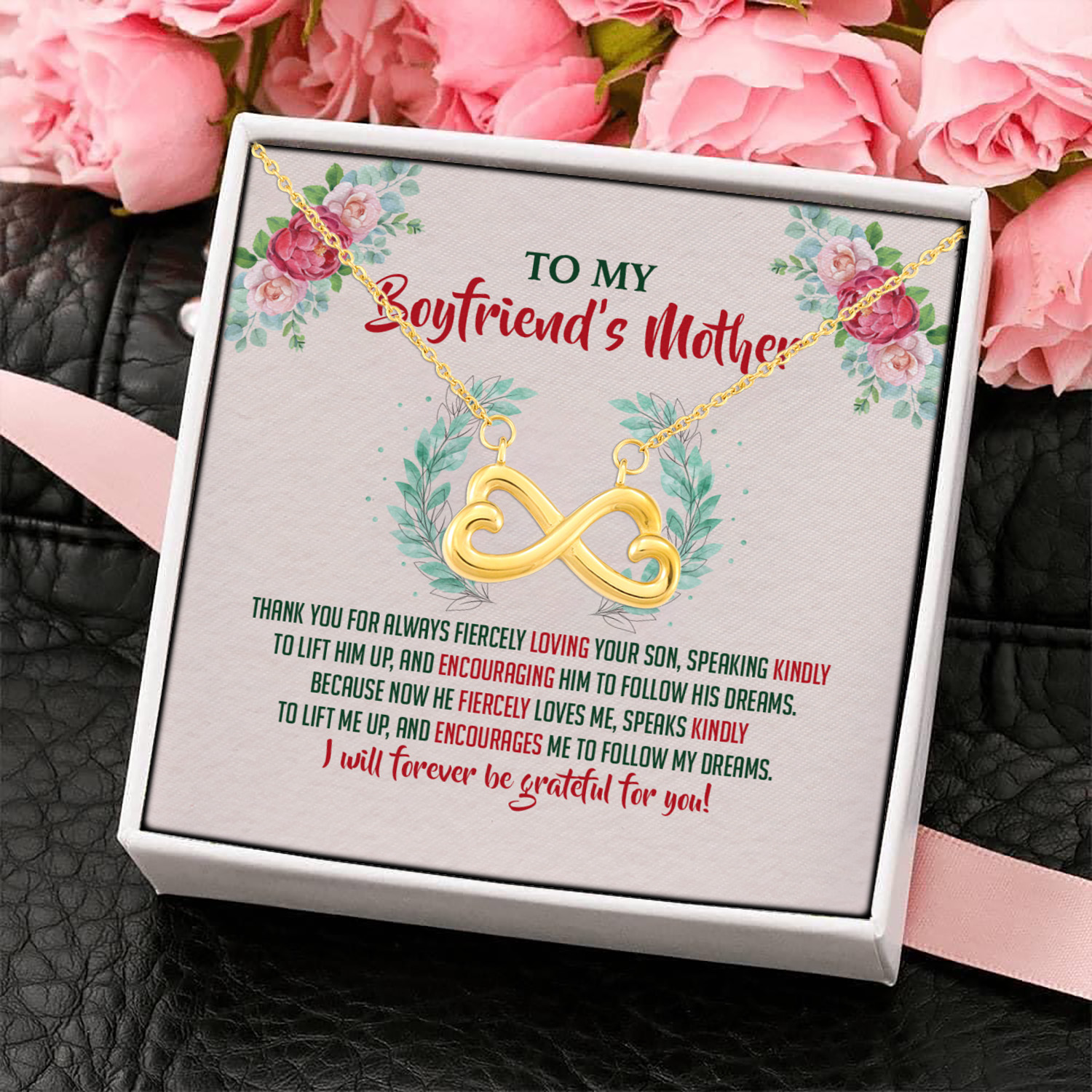 6UT. Boyfriends Mother Of Love Card (5) Infinity Heart Necklace (Gold) 4