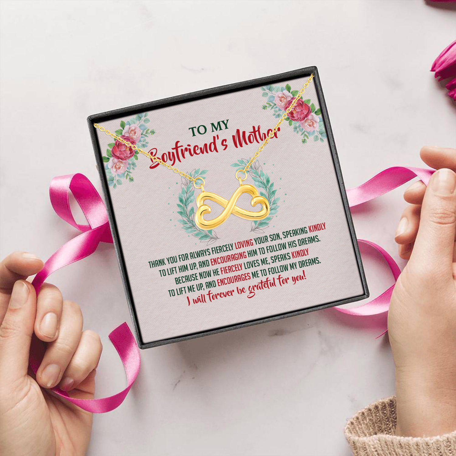 6UT. Boyfriends Mother Of Love Card (5) Infinity Heart Necklace (Gold) 5