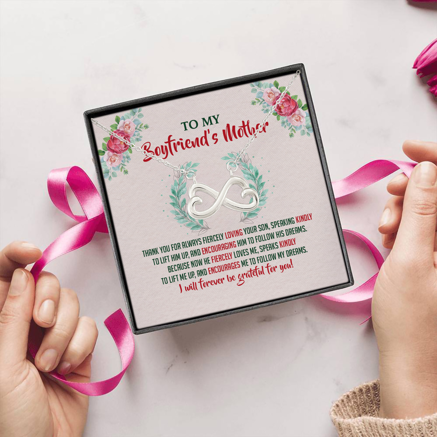 6UT. Boyfriends Mother Of Love Card (5) Infinity Heart Necklace (Silver) 5