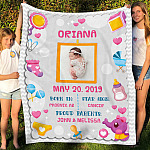 Personalized Custom Photo Baby Name Blanket - Cute Infant Information Fleece Blanket – Mink Blanket