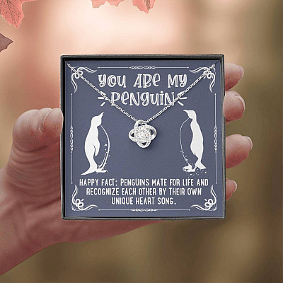 You Are My Penguin Love Knot Pendant Necklace - Penguin Gift Necklace - Anniversary Gift Necklace