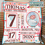 Personalized Photo Baby Name Blanket - Cute Baby Information Fleece Blanket – Mink Blanket – Woven Blanket