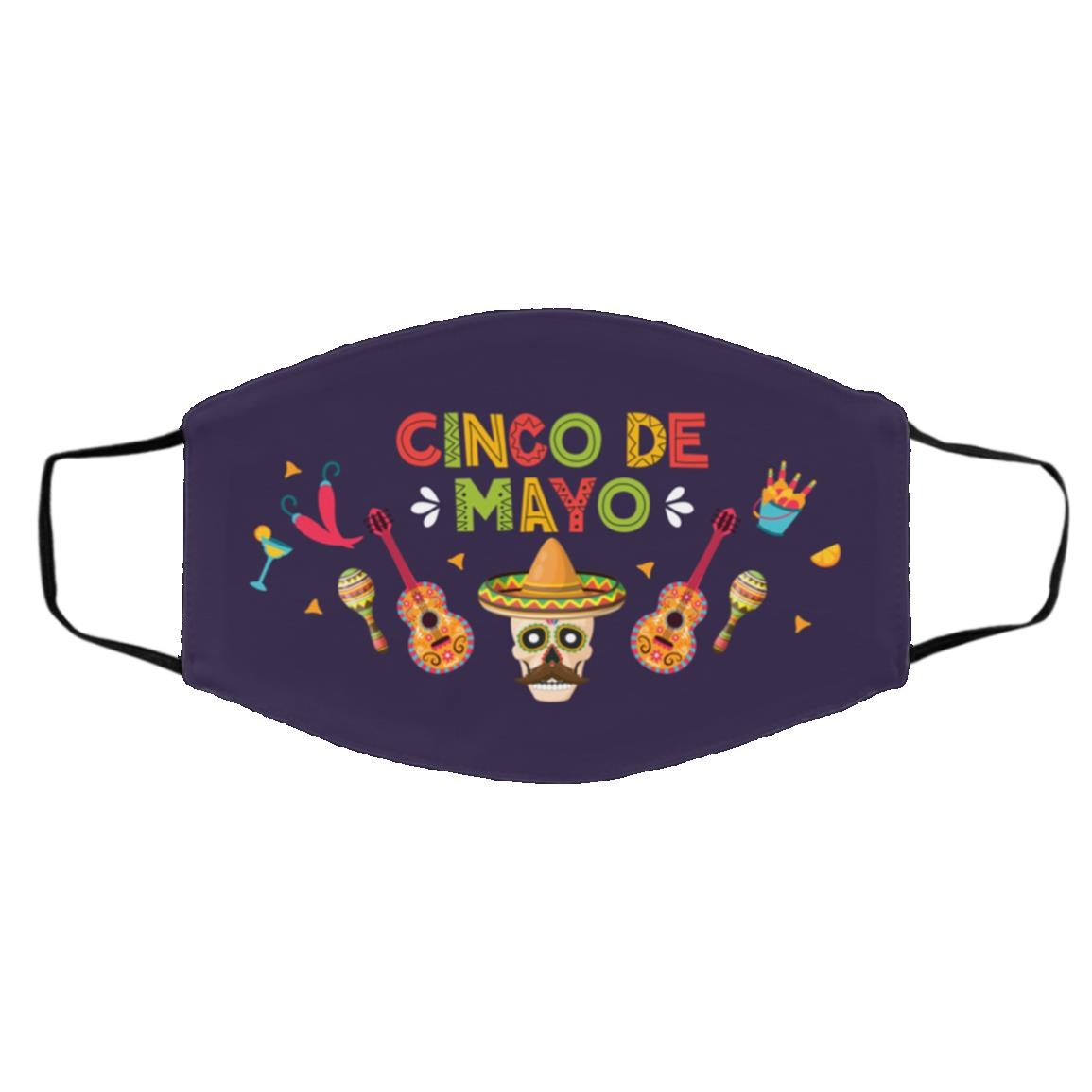 Cinco De Mayo  mask, White, Cloth Face Cover – Medium/Large Cinco De Mayo mask, White, Cloth Face Cover – Medium/Large