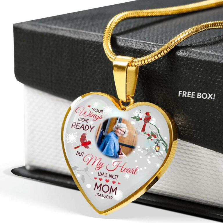 Personalized Photo Your Wings Were Ready But My Heart Was Not Cardinal Bird Heart Pendant Necklace – Bangle