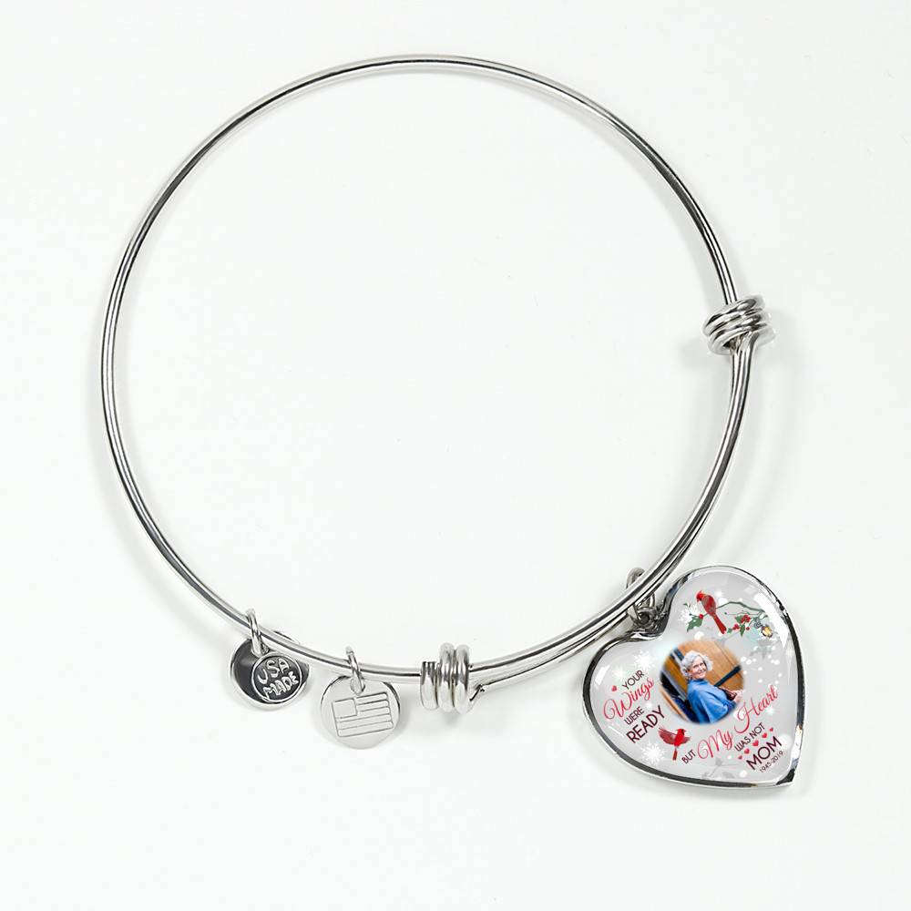 Personalized Photo Your Wings Were Ready But My Heart Was Not Cardinal Bird Heart Pendant Necklace – Bangle