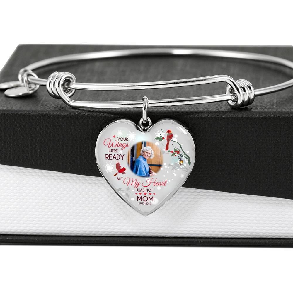 Personalized Photo Your Wings Were Ready But My Heart Was Not Cardinal Bird Heart Pendant Necklace – Bangle