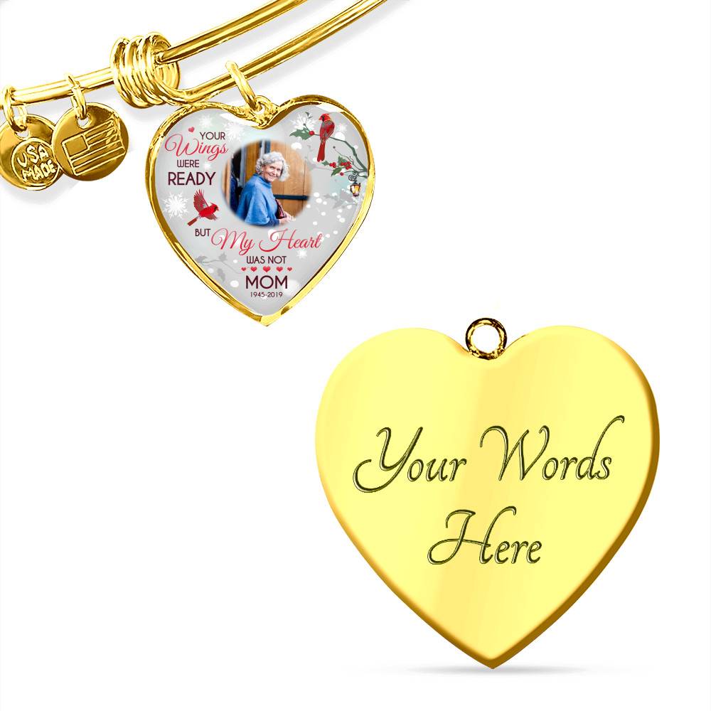 Personalized Photo Your Wings Were Ready But My Heart Was Not Cardinal Bird Heart Pendant Necklace – Bangle