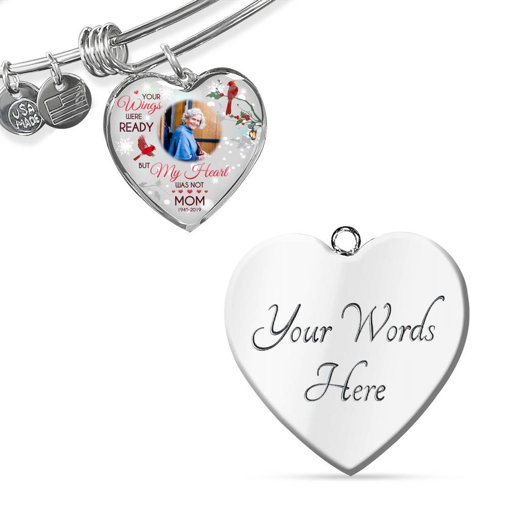 Personalized Photo Your Wings Were Ready But My Heart Was Not Cardinal Bird Heart Pendant Necklace – Bangle