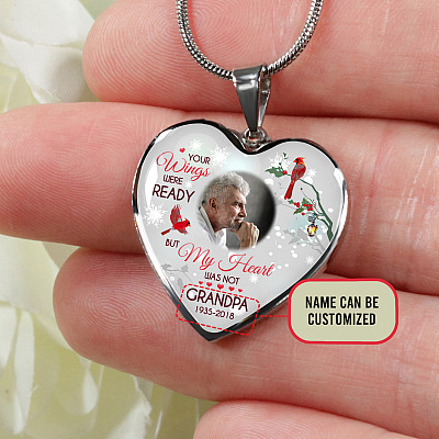 Alternative view of Personalized Photo Your Wings Were Ready But My Heart Was Not Cardinal Bird Heart Pendant Necklace – Bangle