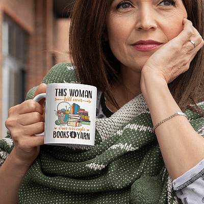 This Woman Will Never Own Enough Books and Yarn Ceramic Coffee Mug - Beer Stein - Water Bottle