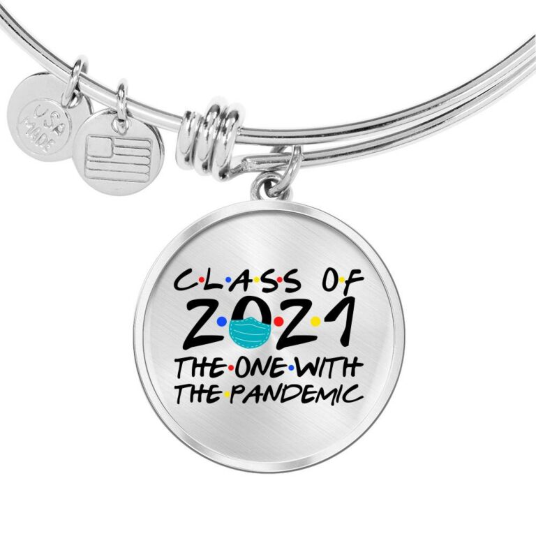 Class of 2021 the One with The Pandemic Friend Circle Pendant Necklace Graduation Gifts - Bangle - Circle Luxury Bangle (Silver)