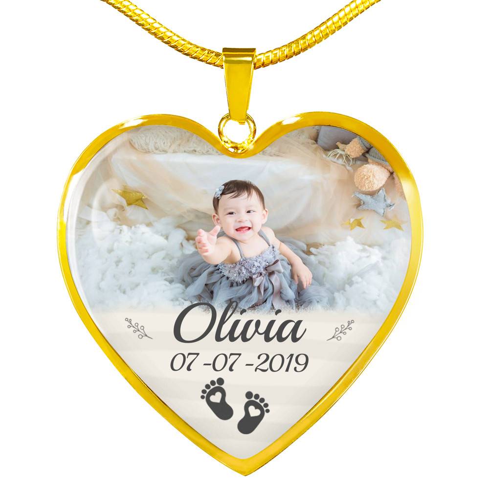 Personalized Photo Baby Feet Heart Pendant Necklace - Heart Luxury Necklace (Gold Plated) Personalized Photo Baby Feet Heart Pendant Necklace - Heart Luxury Necklace (Gold Plated)