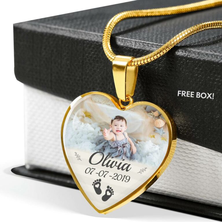 Personalized Photo Baby Feet Heart Pendant Necklace - Heart Luxury Necklace (Gold Plated)