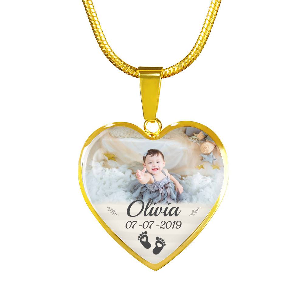 Personalized Photo Baby Feet Heart Pendant Necklace - Heart Luxury Necklace (Gold Plated) Personalized Photo Baby Feet Heart Pendant Necklace - Heart Luxury Necklace (Gold Plated)