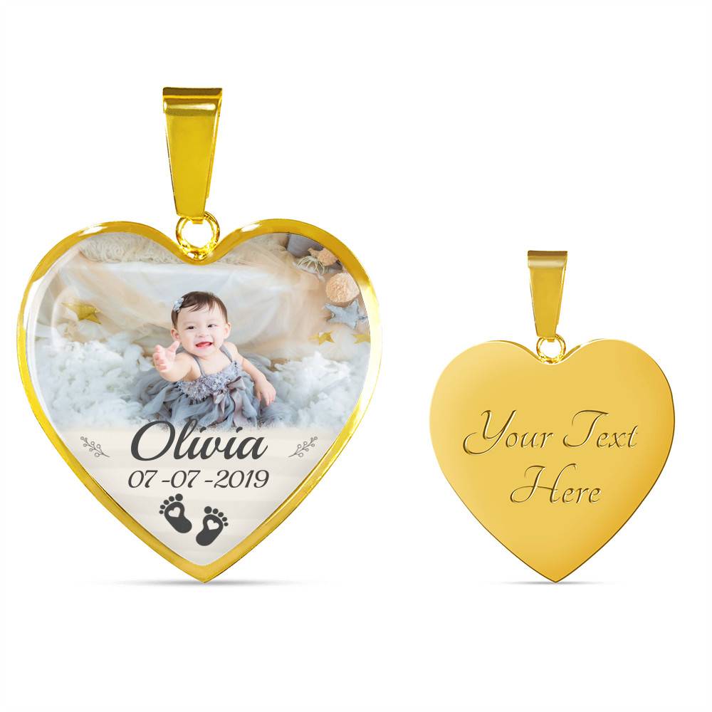 Personalized Photo Baby Feet Heart Pendant Necklace - Heart Luxury Necklace (Gold Plated) Personalized Photo Baby Feet Heart Pendant Necklace - Heart Luxury Necklace (Gold Plated)