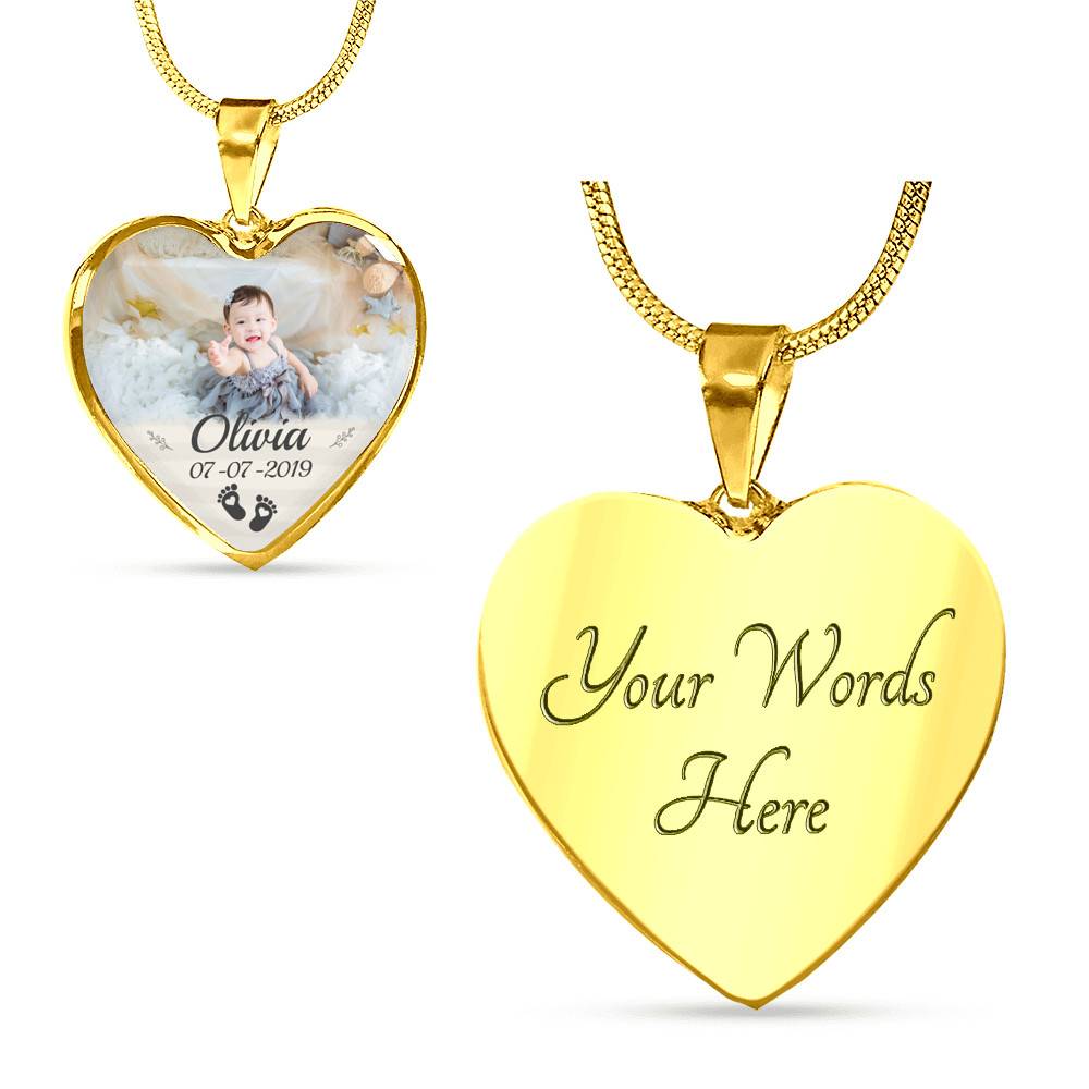 Personalized Photo Baby Feet Heart Pendant Necklace - Heart Luxury Necklace (Gold Plated) Personalized Photo Baby Feet Heart Pendant Necklace - Heart Luxury Necklace (Gold Plated)
