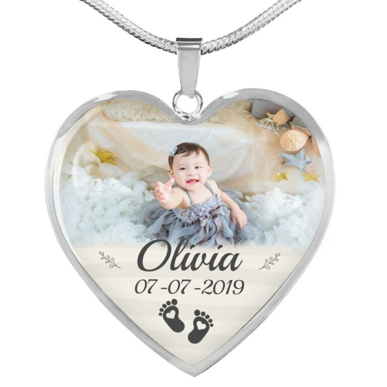 Personalized Photo Baby Feet Heart Pendant Necklace - Heart Luxury Necklace (Silver)