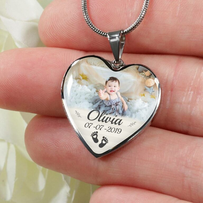 Personalized Photo Baby Feet Heart Pendant Necklace - Heart Luxury Necklace (Silver)