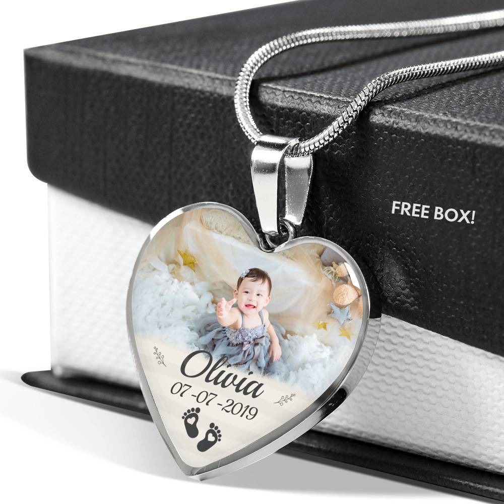 Personalized Photo Baby Feet Heart Pendant Necklace - Heart Luxury Necklace (Silver) Personalized Photo Baby Feet Heart Pendant Necklace - Heart Luxury Necklace (Silver)