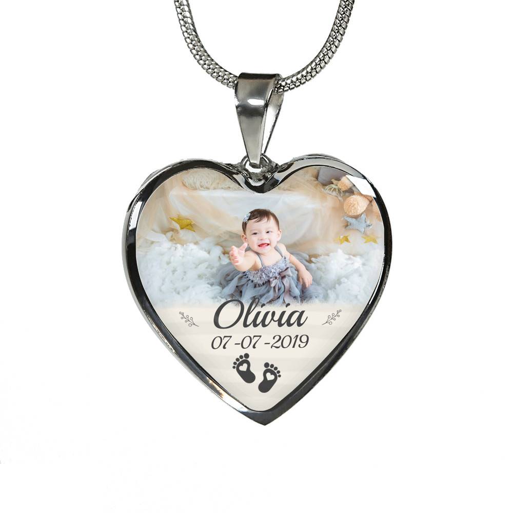 Personalized Photo Baby Feet Heart Pendant Necklace - Heart Luxury Necklace (Silver) Personalized Photo Baby Feet Heart Pendant Necklace - Heart Luxury Necklace (Silver)