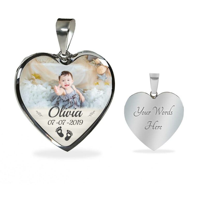 Personalized Photo Baby Feet Heart Pendant Necklace - Heart Luxury Necklace (Silver)
