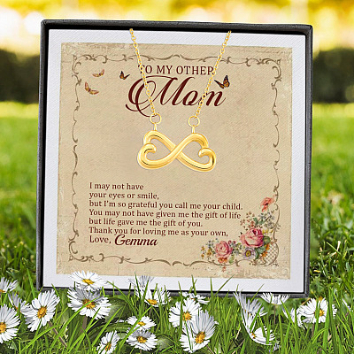 Personalized To My Other Mom I May Not Have Your Eyes Or Smile Infinity Heart Pendant Necklace