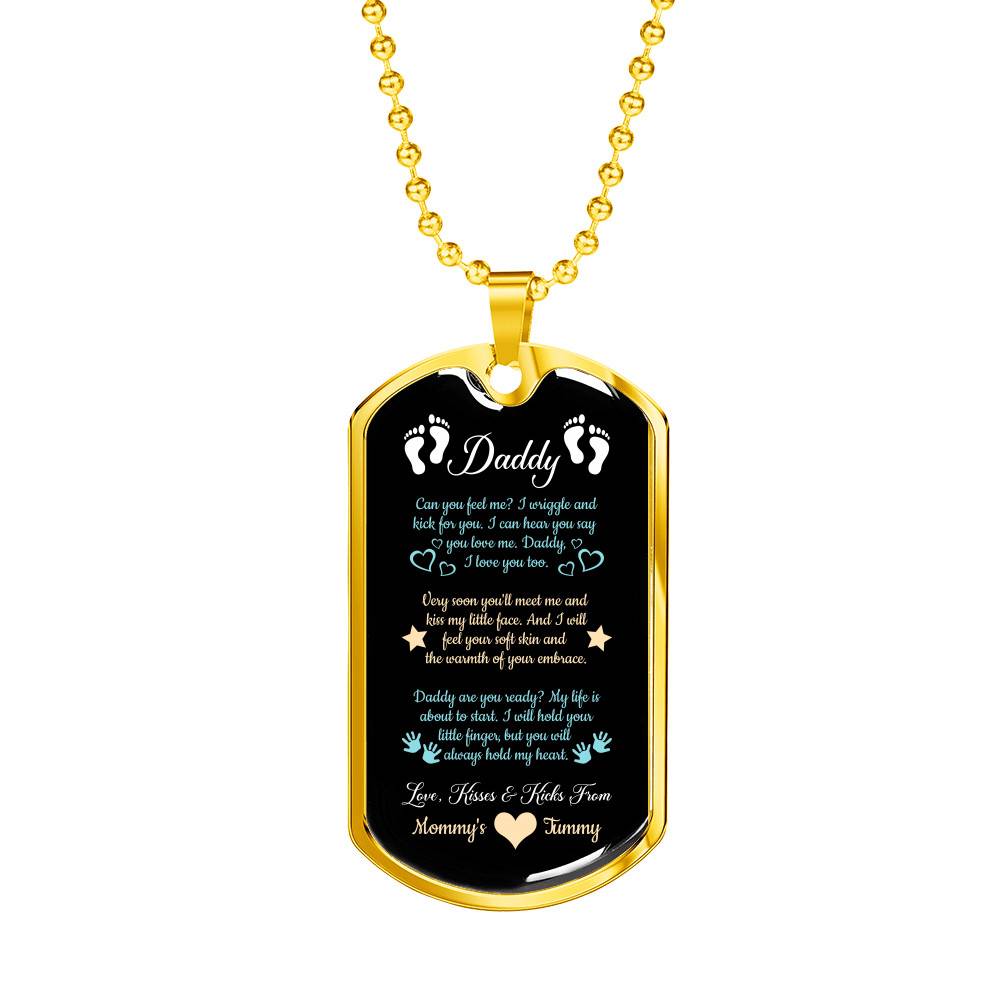 Daddy From Baby Bump Can You Feel Me I Am Wriggle And Kick Dog Tag Pendant Necklace - First Time Dad Gift - Dog Tag (Gold Plated)