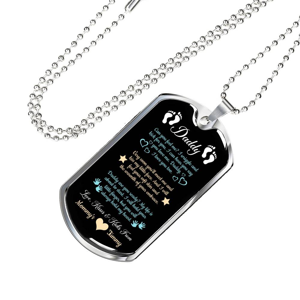 Daddy From Baby Bump Can You Feel Me I Am Wriggle And Kick Dog Tag Pendant Necklace - First Time Dad Gift - Dog Tag (Silver)