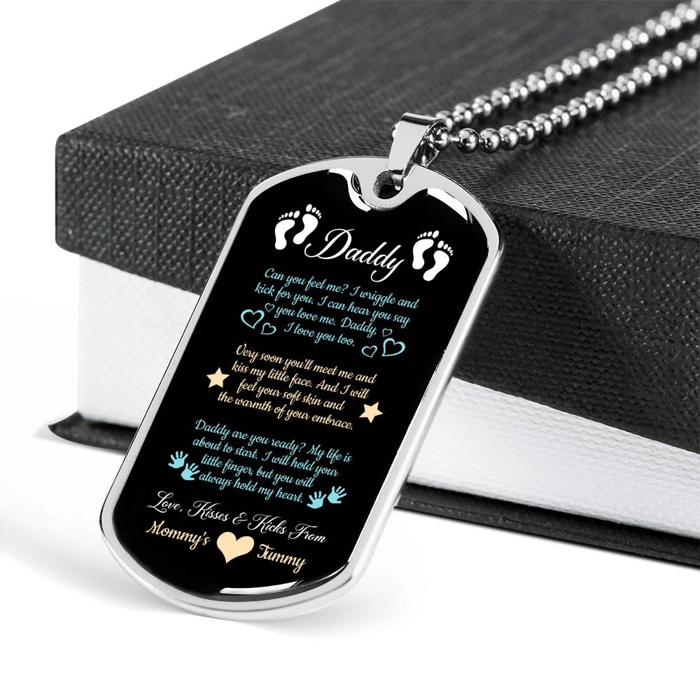 Daddy From Baby Bump Can You Feel Me I Am Wriggle And Kick Dog Tag Pendant Necklace - First Time Dad Gift - Dog Tag (Silver)