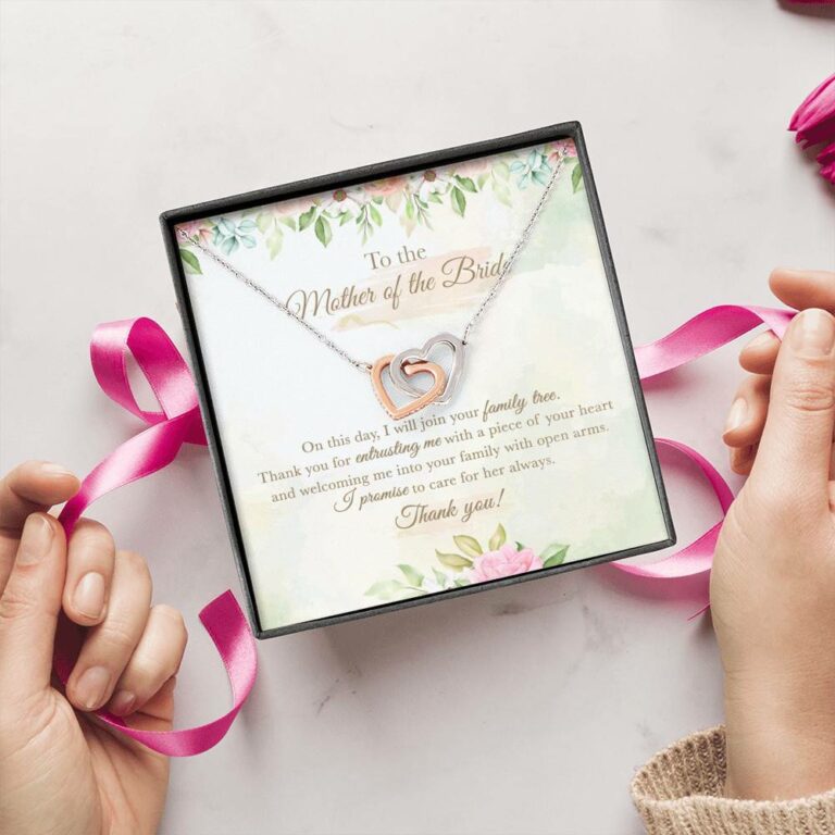 To The Mother Of The Bride On This Day I Will Join Your Family Tree From Groom Interlocking Hearts Pendant Necklace