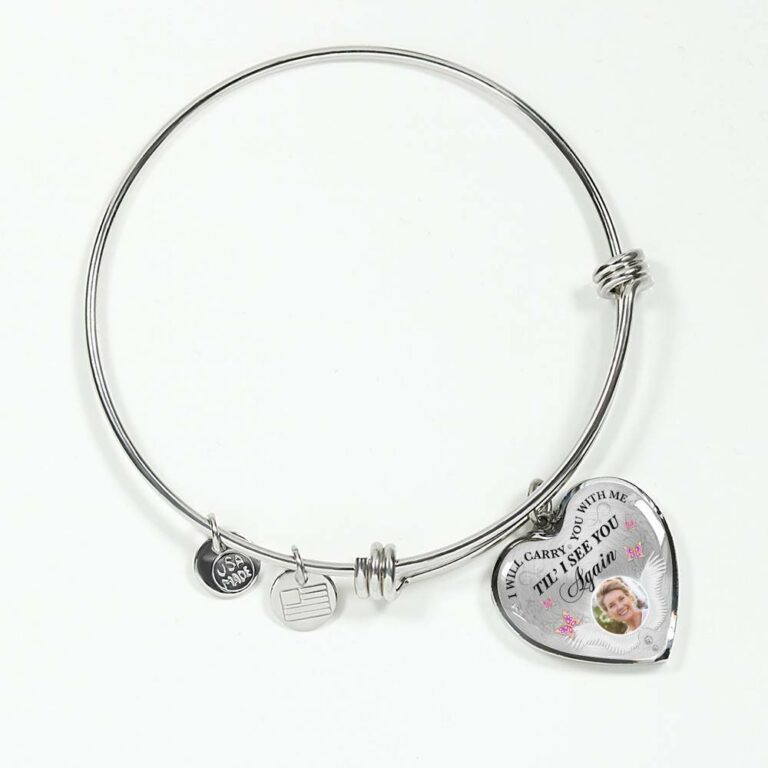 Personalized Custom Photo I Will Carry You With Me Till I See You Again Memorial Picture Heart Pendant Necklace