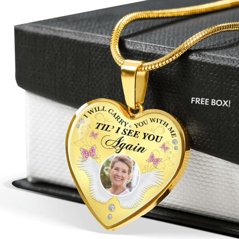 Personalized Custom Photo I Will Carry You With Me Till I See You Again Memorial Picture Heart Pendant Necklace
