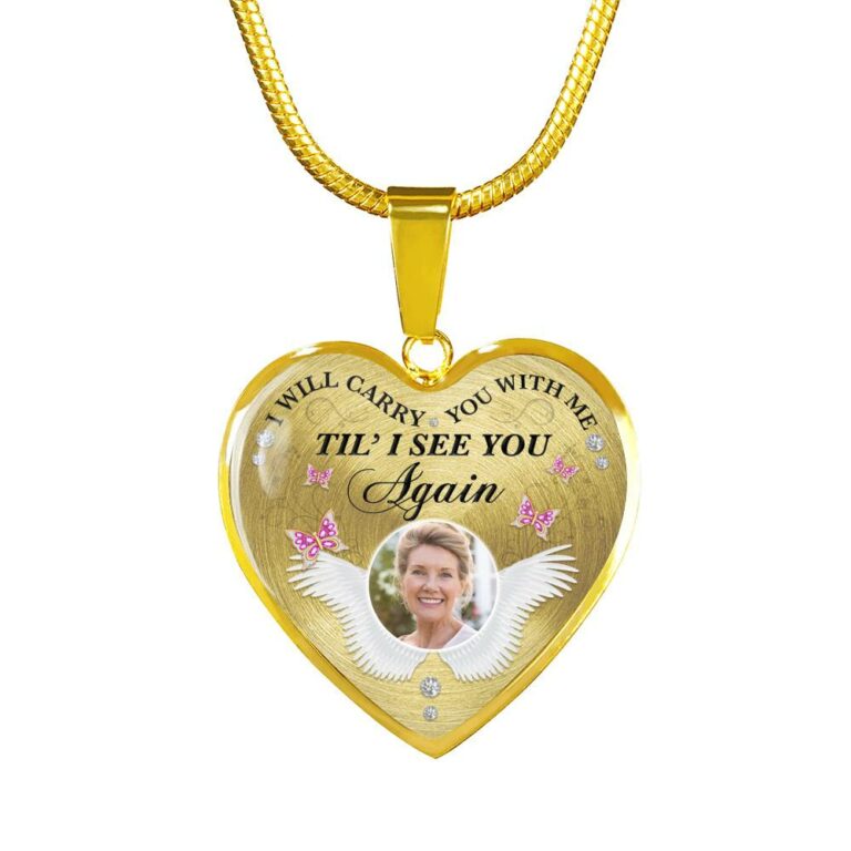 Personalized Custom Photo I Will Carry You With Me Till I See You Again Memorial Picture Heart Pendant Necklace