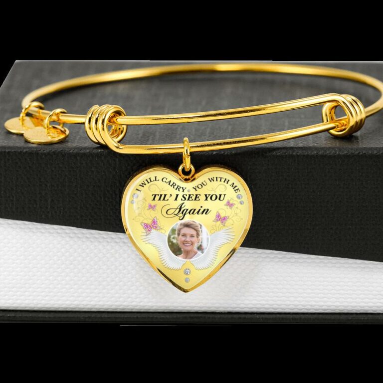 Personalized Custom Photo I Will Carry You With Me Till I See You Again Memorial Picture Heart Pendant Necklace