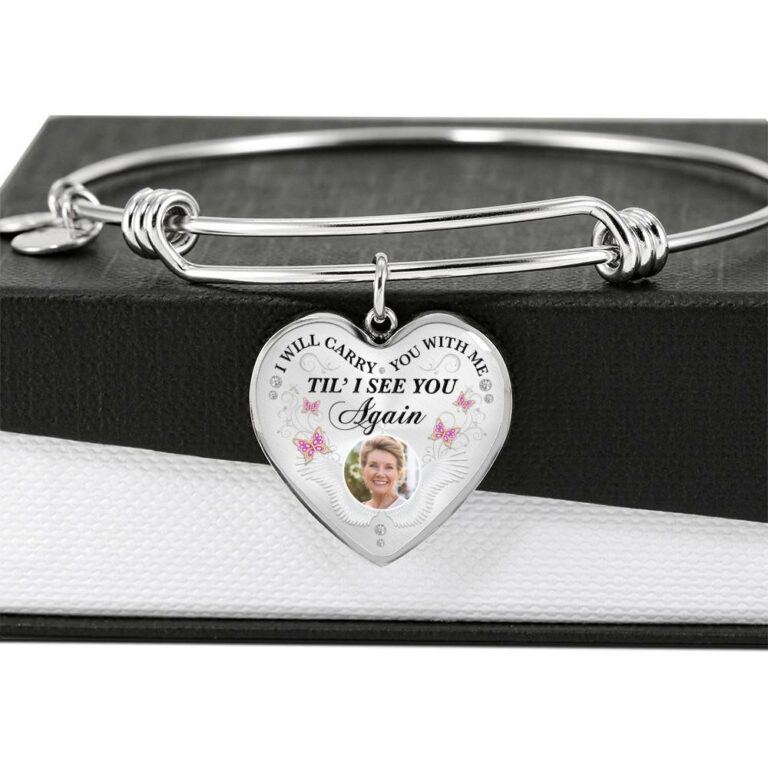 Personalized Custom Photo I Will Carry You With Me Till I See You Again Memorial Picture Heart Pendant Necklace