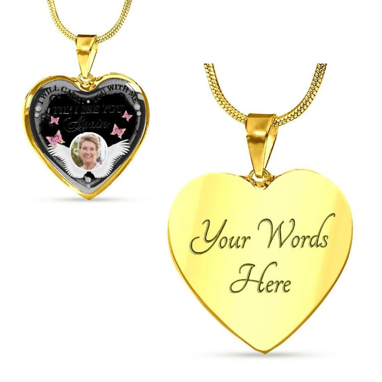 Personalized Custom Photo I Will Carry You With Me Till I See You Again Memorial Picture Heart Pendant Necklace