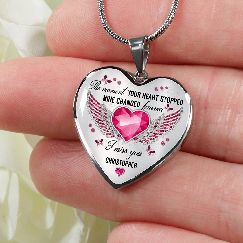 Personalized The Moment Your Heart Stopped Mine Changed Forever I Miss You Heart Pendant Necklace - Bangle