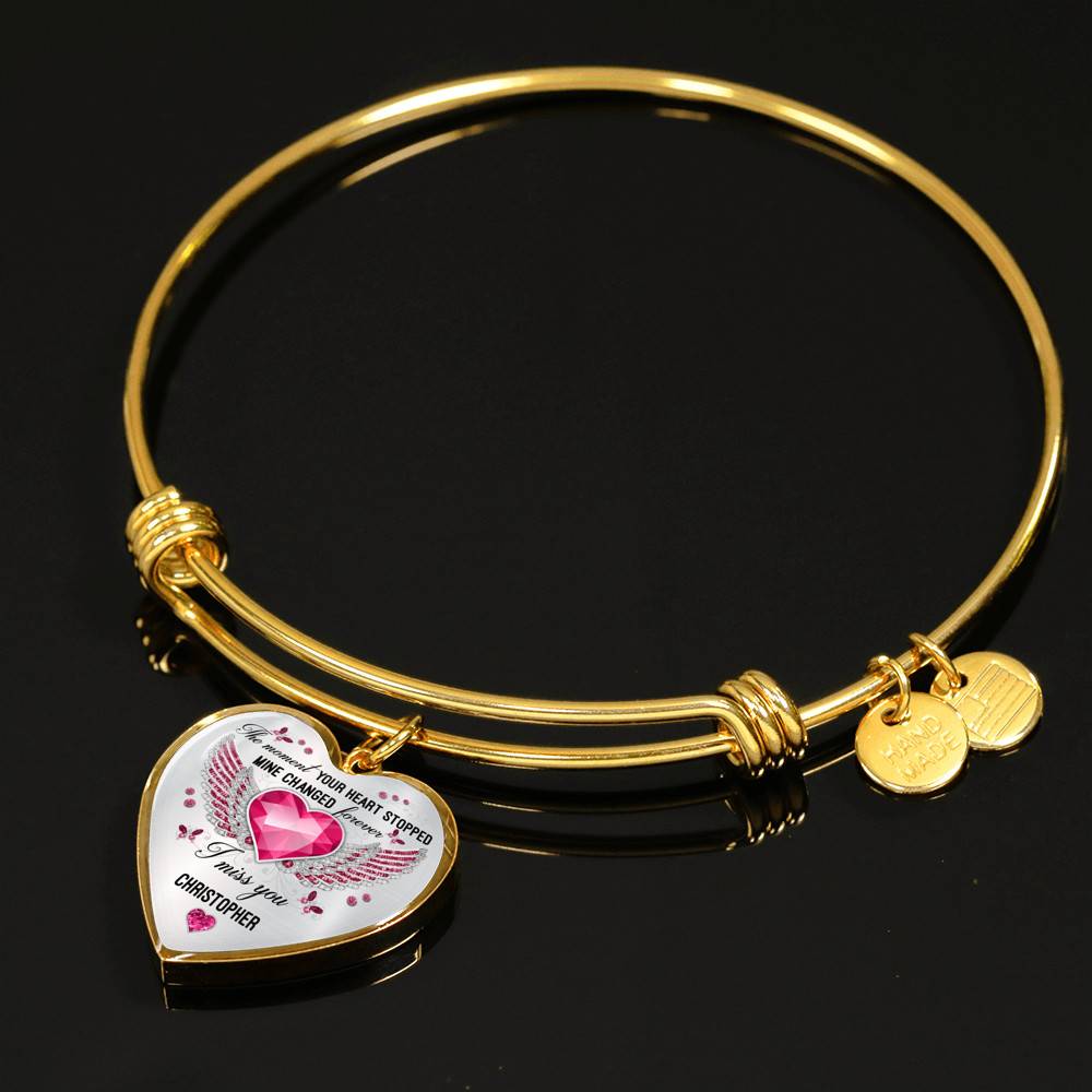 Personalized The Moment Your Heart Stopped Mine Changed Forever I Miss You Heart Pendant Necklace - Bangle