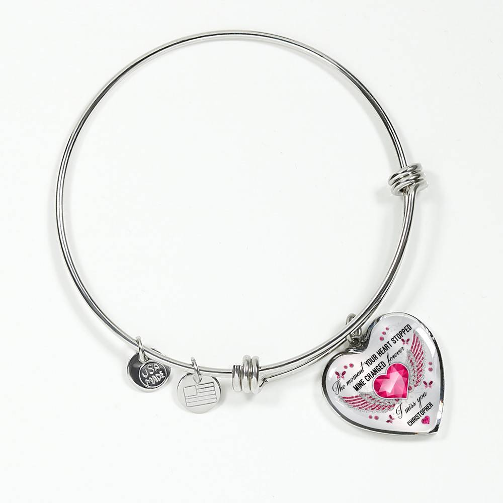 Personalized The Moment Your Heart Stopped Mine Changed Forever I Miss You Heart Pendant Necklace - Bangle