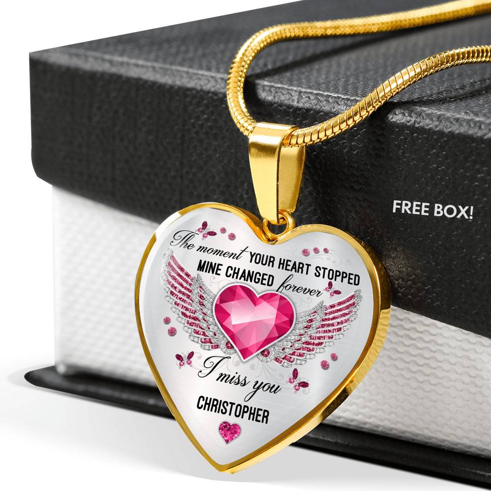 Personalized The Moment Your Heart Stopped Mine Changed Forever I Miss You Heart Pendant Necklace - Bangle