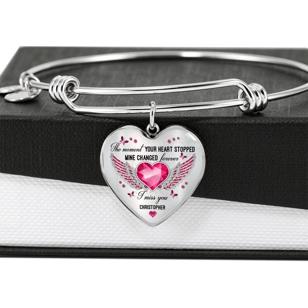 Personalized The Moment Your Heart Stopped Mine Changed Forever I Miss You Heart Pendant Necklace - Bangle