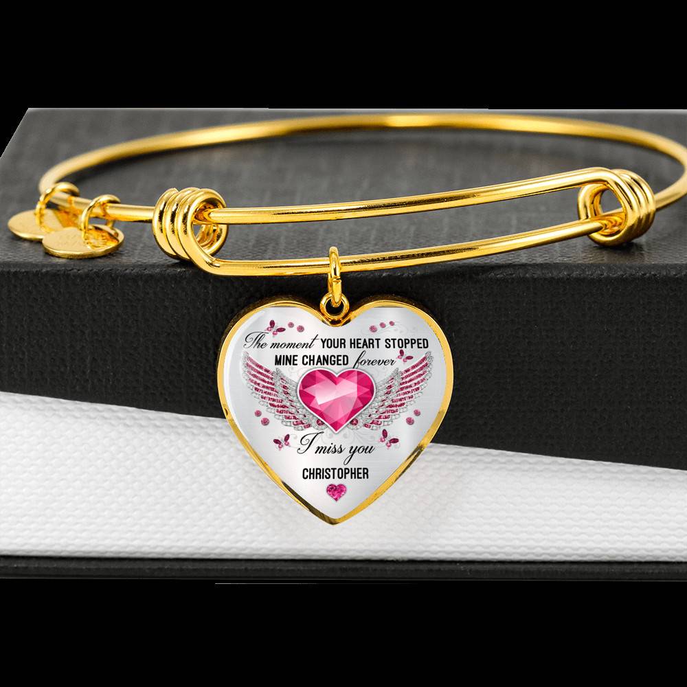 Personalized The Moment Your Heart Stopped Mine Changed Forever I Miss You Heart Pendant Necklace - Bangle