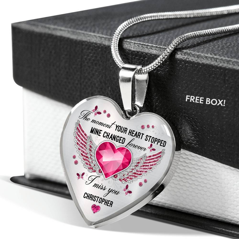 Personalized The Moment Your Heart Stopped Mine Changed Forever I Miss You Heart Pendant Necklace - Bangle