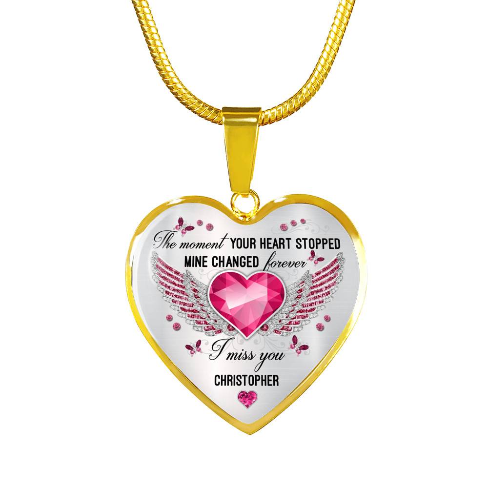 Personalized The Moment Your Heart Stopped Mine Changed Forever I Miss You Heart Pendant Necklace - Bangle