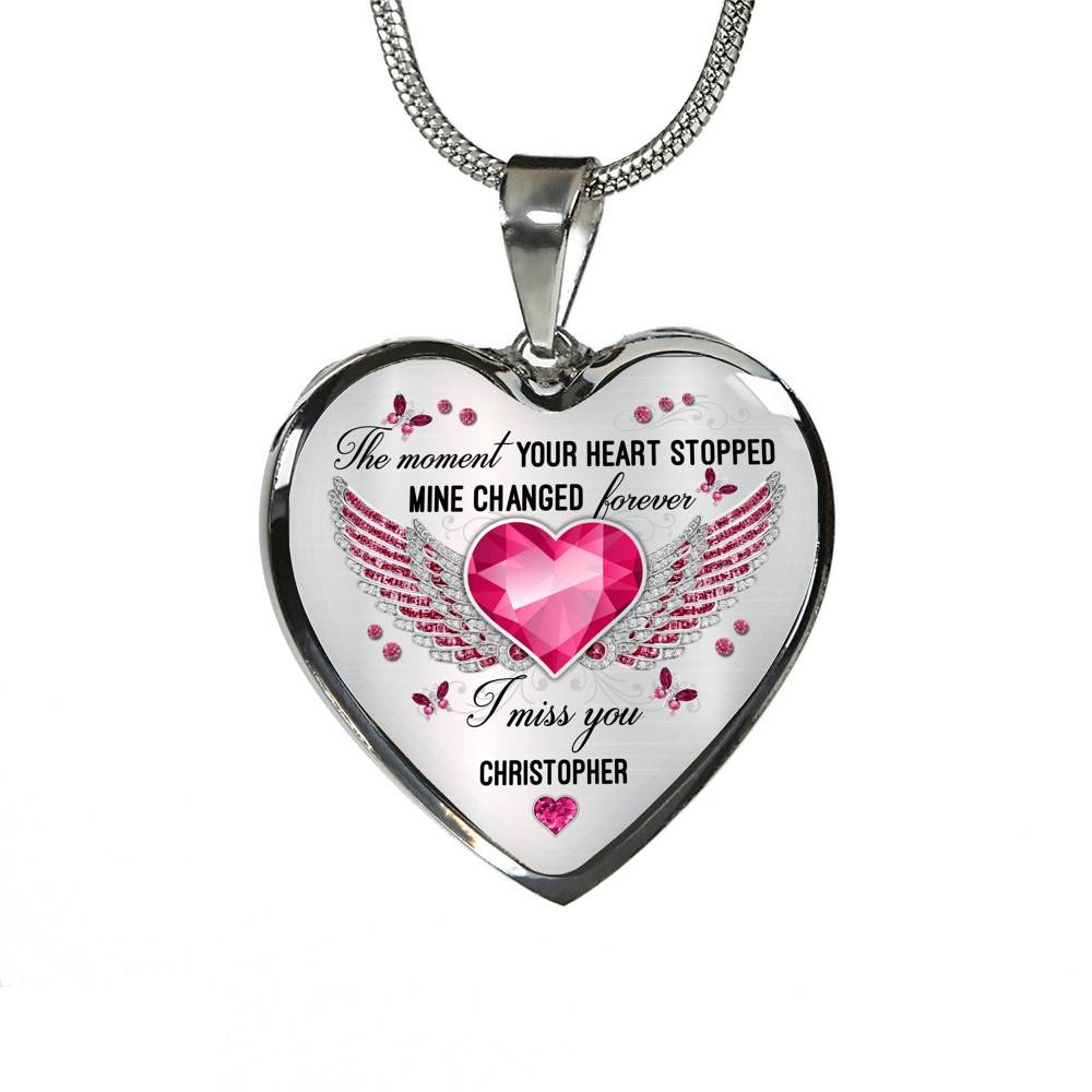 Personalized The Moment Your Heart Stopped Mine Changed Forever I Miss You Heart Pendant Necklace - Bangle