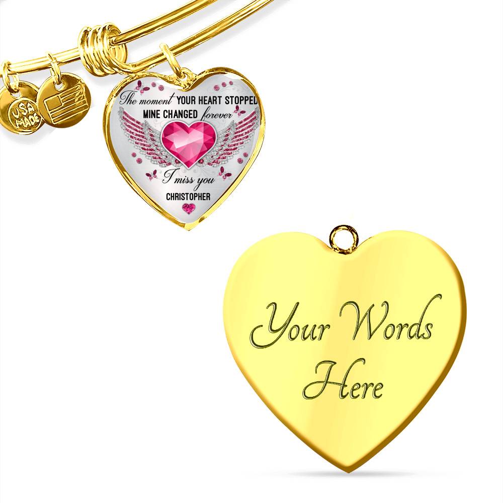 Personalized The Moment Your Heart Stopped Mine Changed Forever I Miss You Heart Pendant Necklace - Bangle