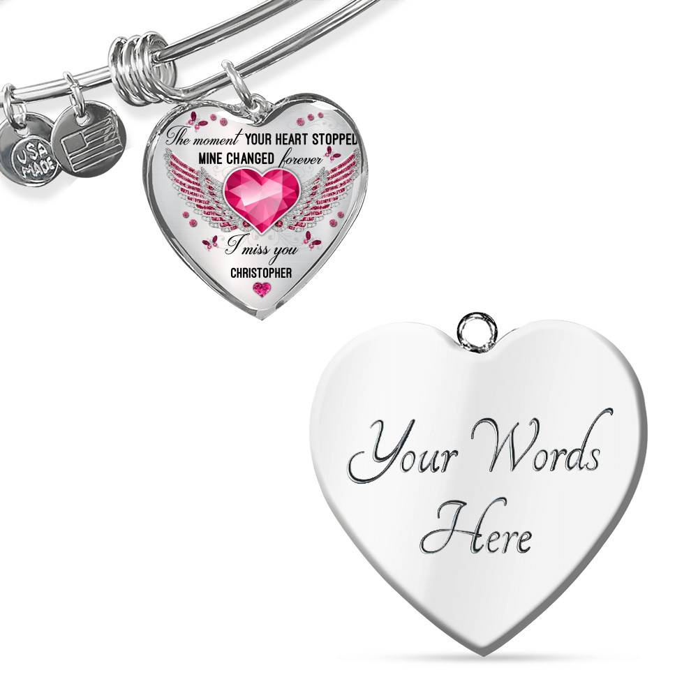 Personalized The Moment Your Heart Stopped Mine Changed Forever I Miss You Heart Pendant Necklace - Bangle