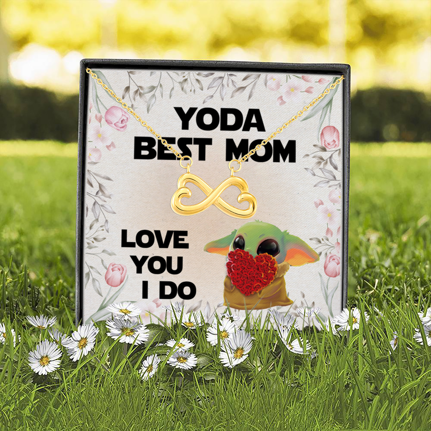 10BN uu tien. Yoda Best Mom -message card Infinity Heart Necklace (Gold) 2
