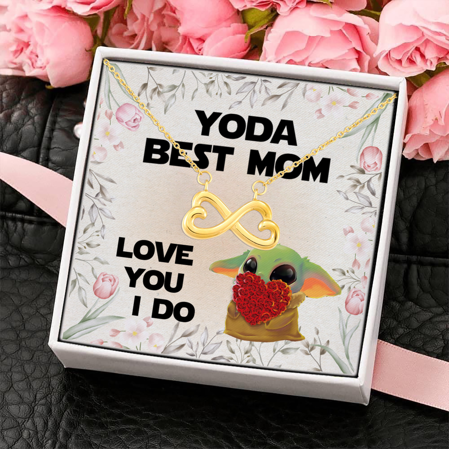 10BN uu tien. Yoda Best Mom -message card Infinity Heart Necklace (Gold) 4